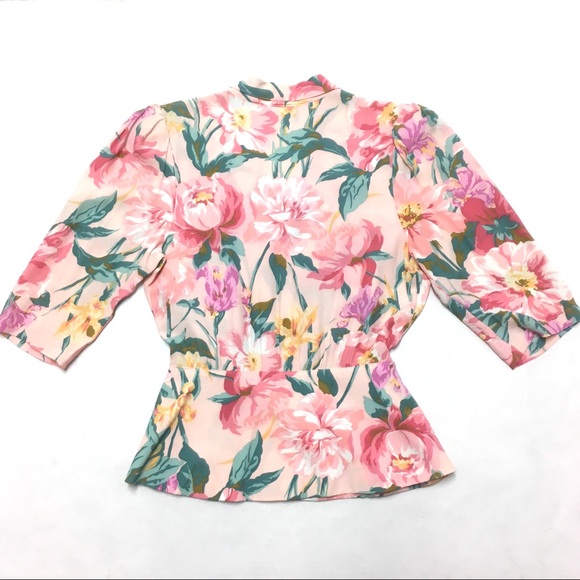 EUC Carol Little Petites floral peplum 40s top 4 S - Picture 2 of 6